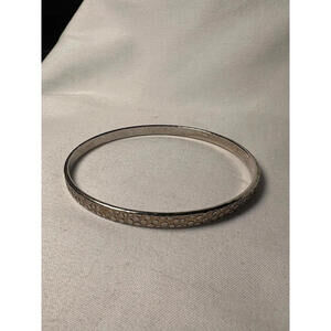 Vintage Silver Tone Bangle Bracelet - Textured Etched Polka Dot Design